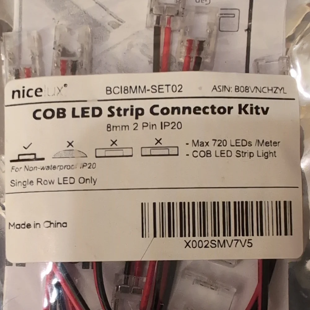Nice Lux 8mm 2 Pin COB LED Strip Connector Kit NEW